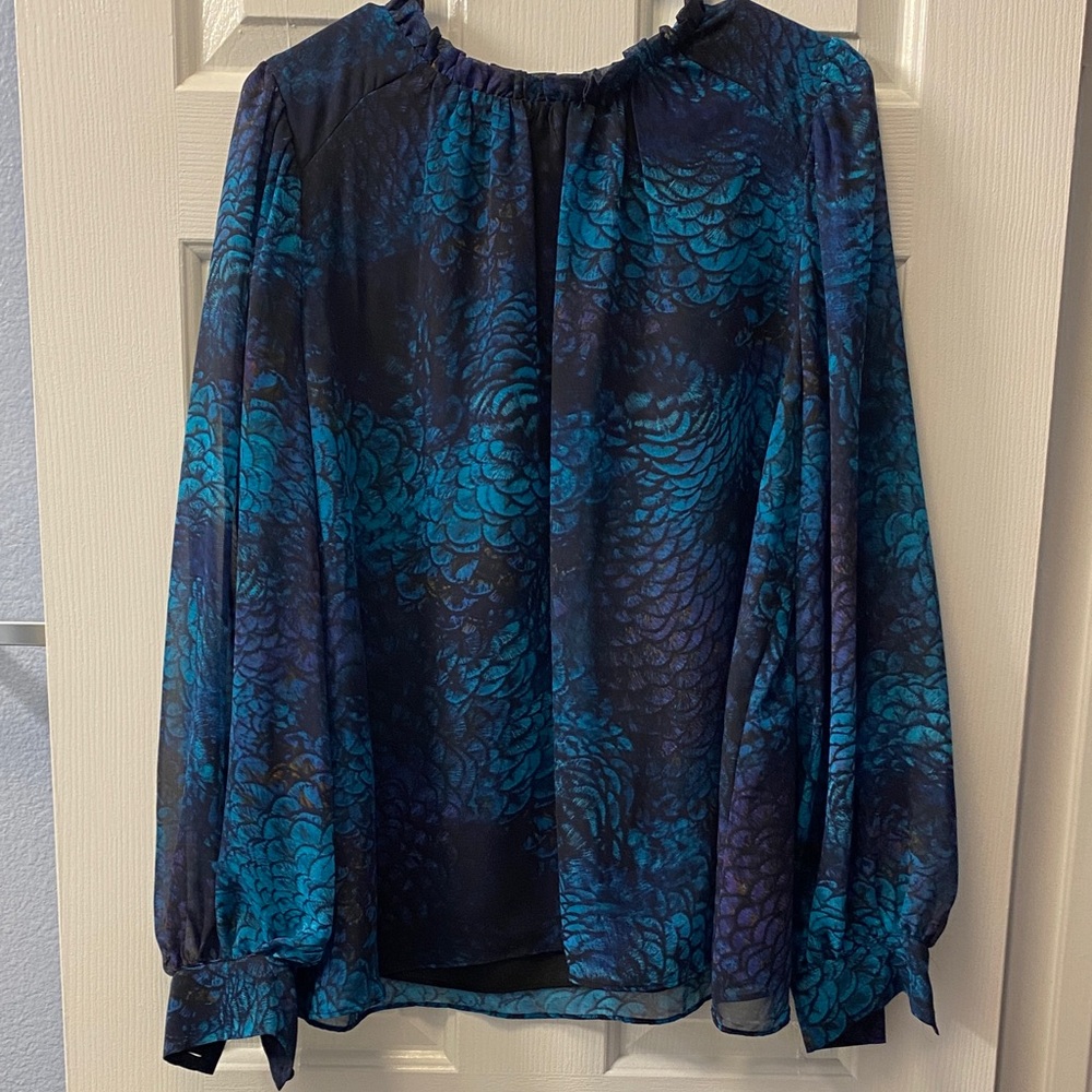 Worthington Blue and Black Patterned Blouse